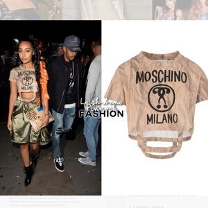 Moschino runway brown paper bag cropped t-shirt top size S